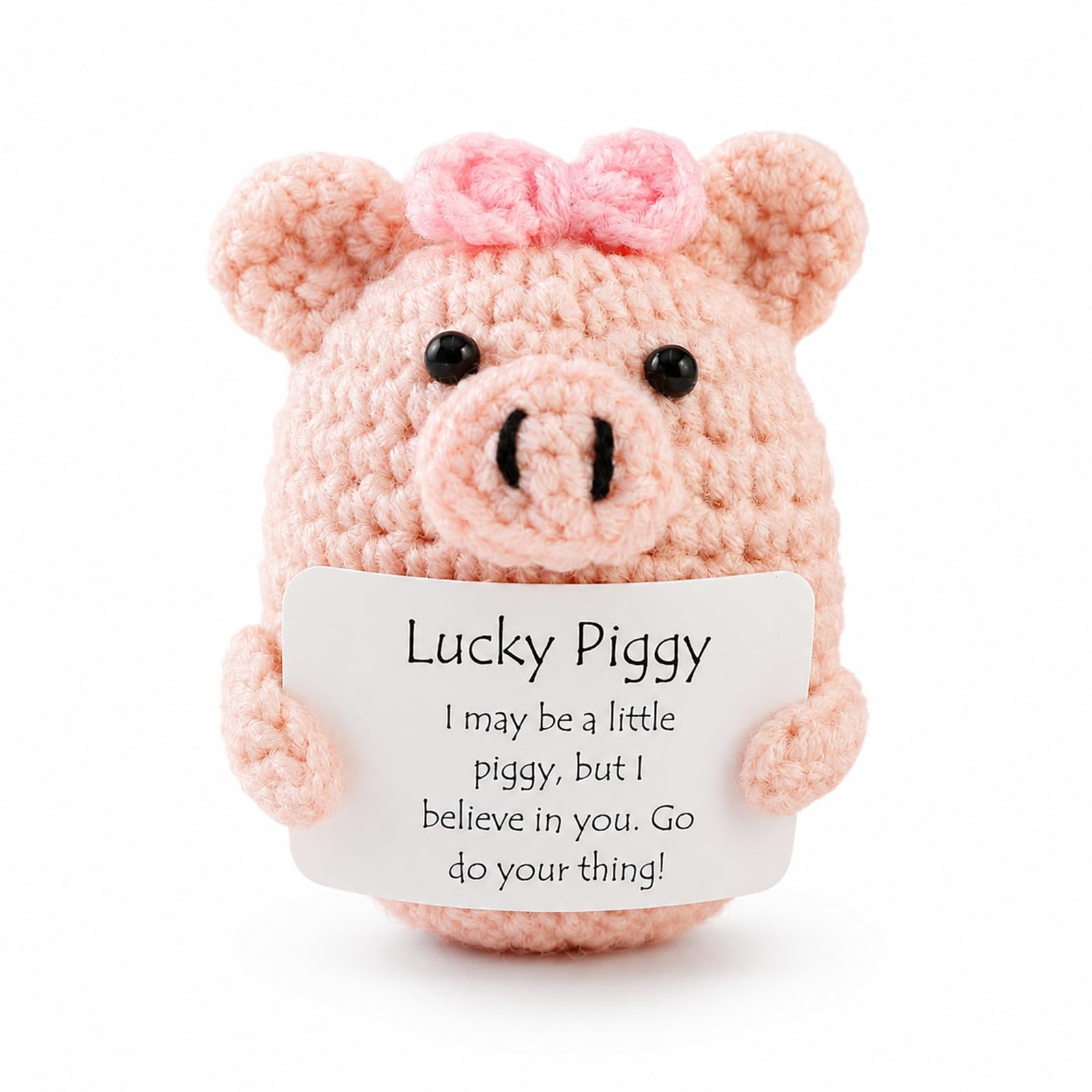 Positive Crochet Pig Gifts, Handmade Positive Crochet Animals, Piggy Emotional Support Crochet with Encouraging Card Lucky Charm, Good Luck | Graduation | Encouragement | Birthday Gifts for Women Men