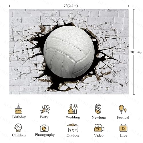 Miniatura 2 de KUKUSOUL Fondo de fiesta deportiva de 7 x 5 pies, fondo blanco, fondo de voleibol para niños, tema deportivo, fiesta de cumpleaños, decoración de