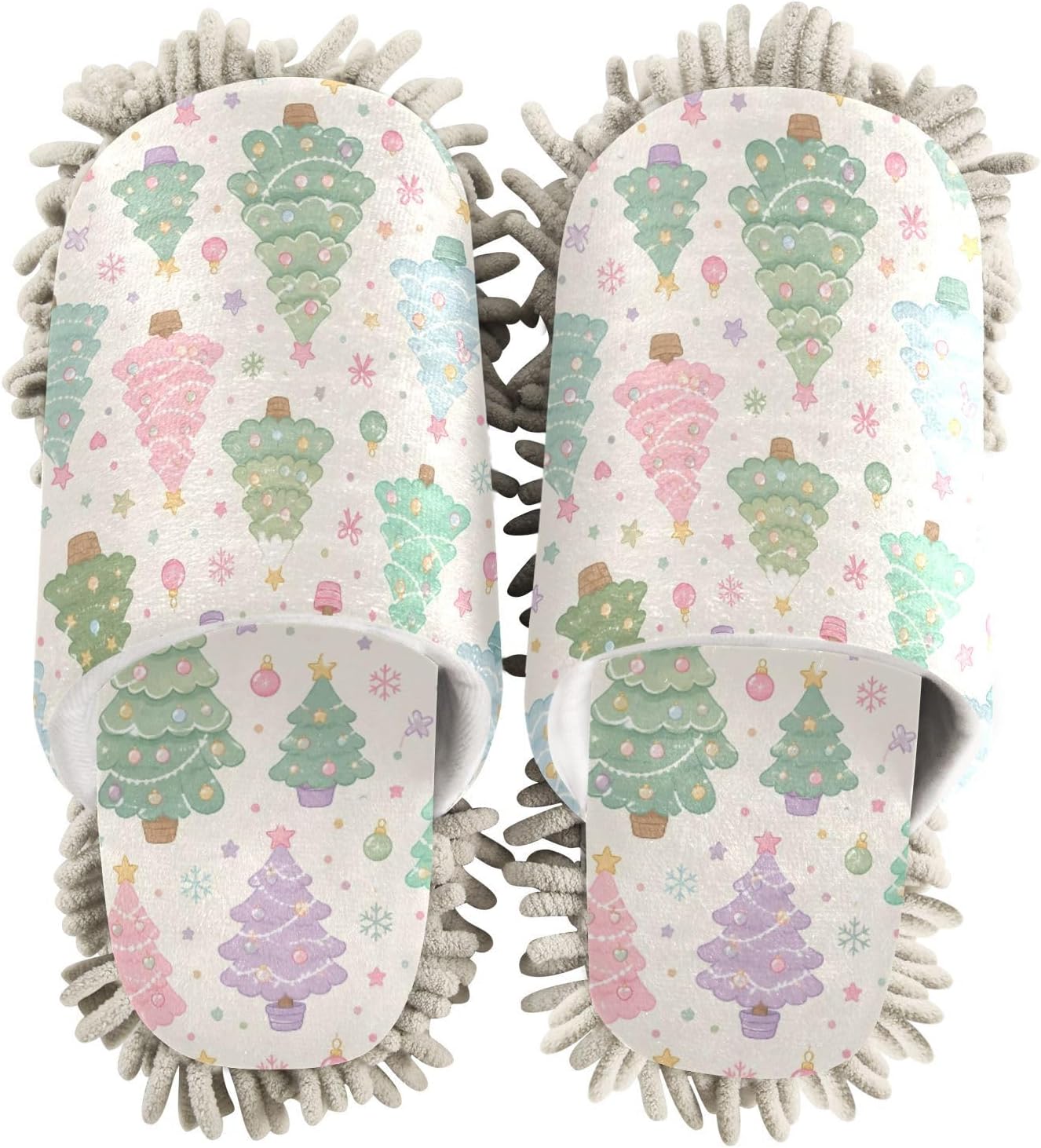 Colorful Christmas Tree Microfiber Mop Slippers