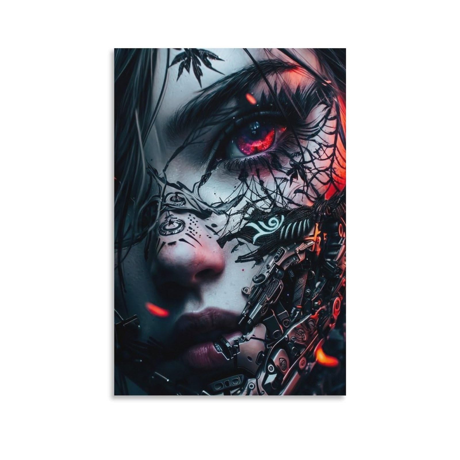 DHBANEIOK Cyberpunk Woman Face Poster Artwork Giclee Canvas Prints Modern Canvas Wall Art Picture Wall Hanging for Office Gym Living Room Decor 24x36inch(60x90cm)