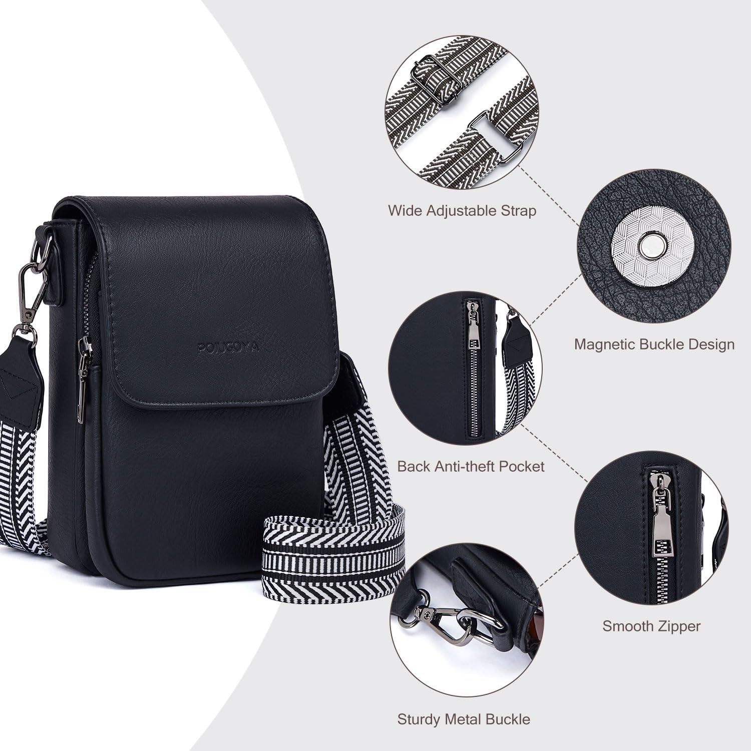 POIUGOYA Small Crossbody Bags for Women Trendy,Leather Triple Compartment Cell Phone Crossbody Wallet Purses with Card Slots | Small, Trendy, Triple Compartment, Cell Phone, with Card Slots, Small - Image 6