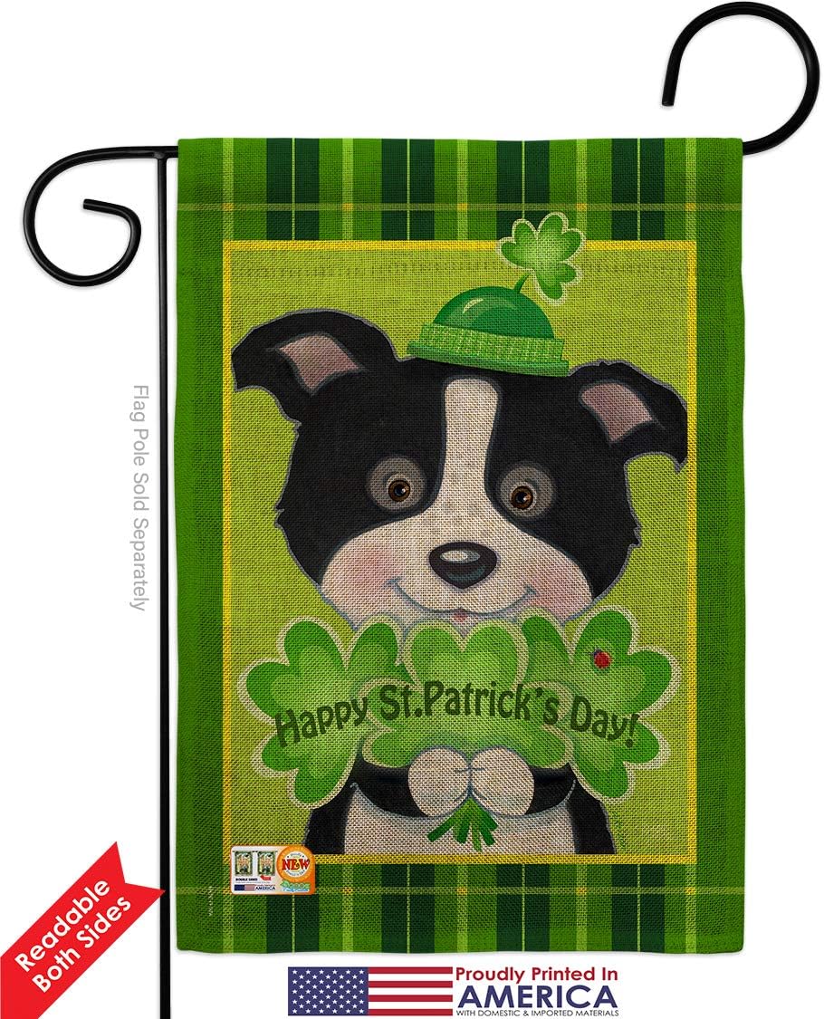 St Pats Puppy Burlap Garden Flag Springtime Patrick Shamrock Leprechaun Lucky Coin Holiday March Irish Clover Small Decorative Gift Yard House Banner Double-Sided Made In USA 13 X 18.5