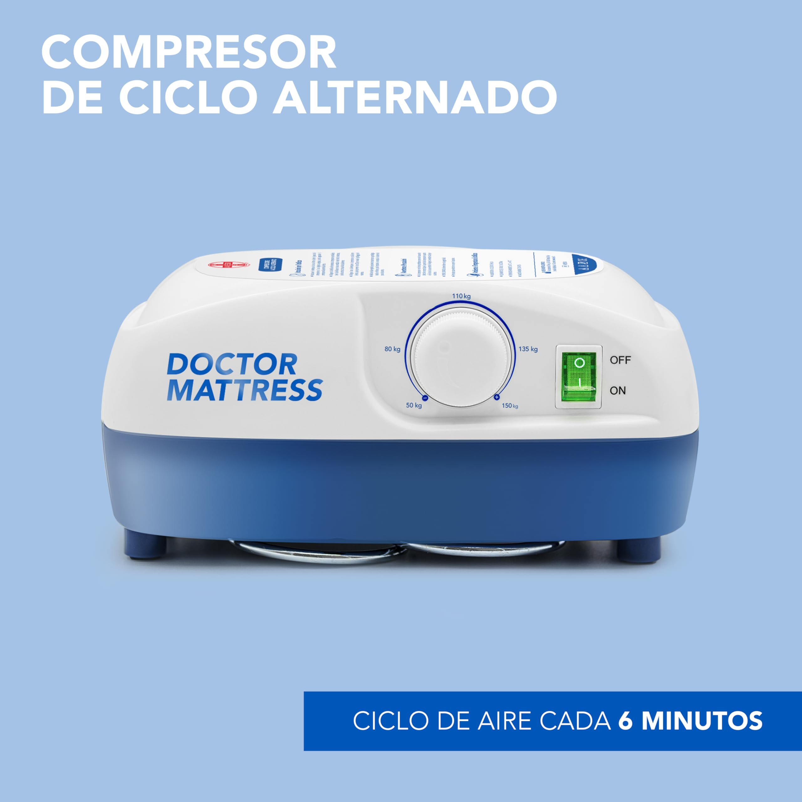 AIESI® Compresor Regulable de Ciclo alterno para colchón antiescaras, Ganchos de Acero, Garantía 24 Meses