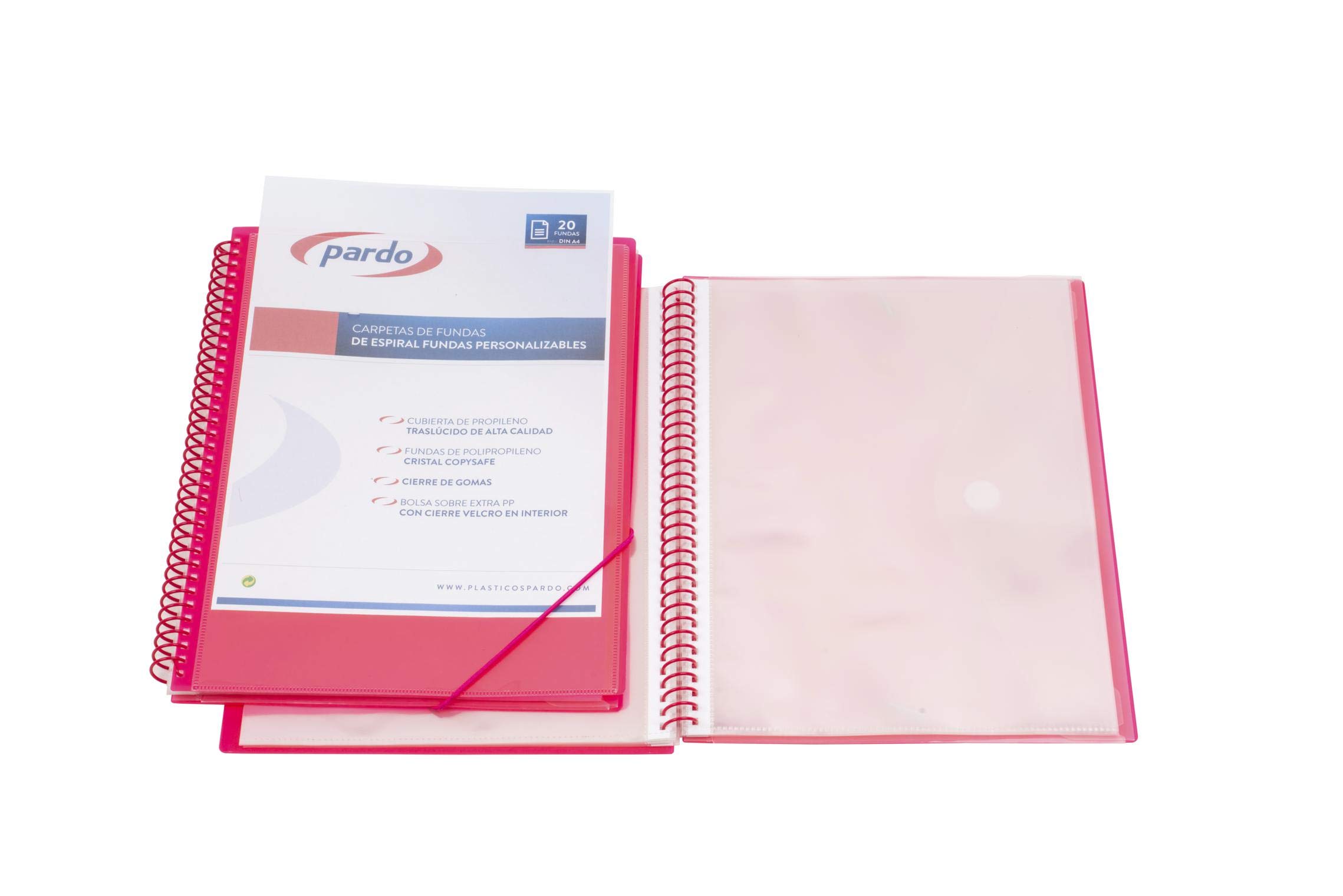 Pardo 843002 - Spiral Folder 30 Polypropylene Rubber Sleeves, Pink