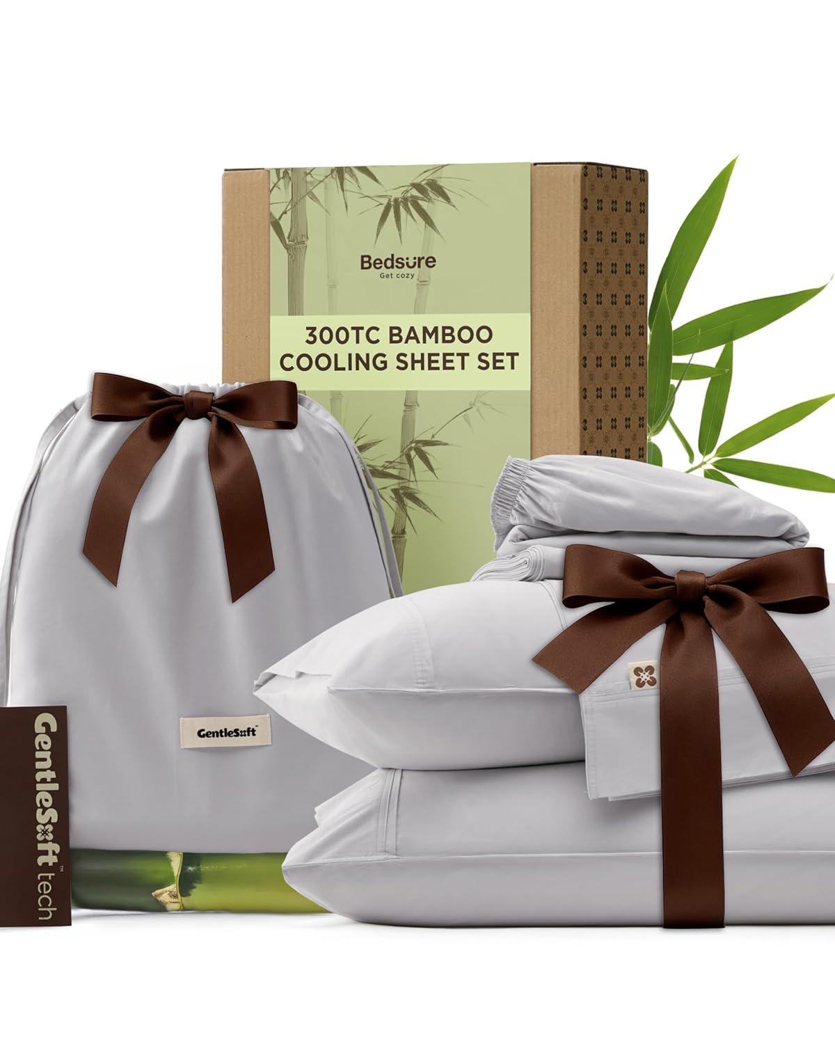 Bedsure Cooling Sheets Rayon Derived from Bamboo Cotton Blend GentleSoft Breathable King Size Sheets Set Deep Pocket Up