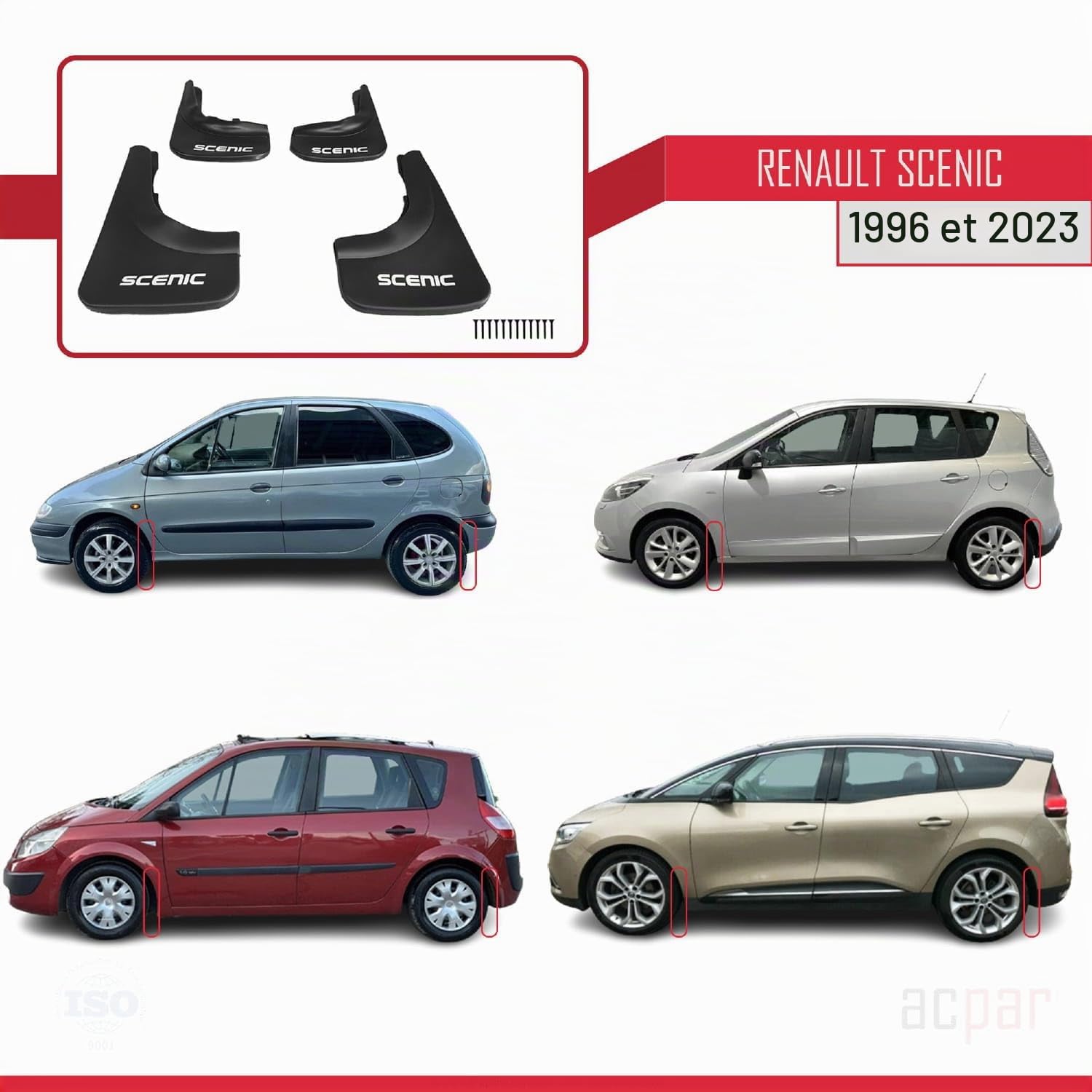 Compatible avec Renault Scenic 1996-2023 Jeu de Bavettes Garde-boue Avant et Arrière de Voiture 4 Pcs Noir
