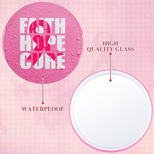 Miniatura 4 de Soaoo 24 piezas de regalos de concientización sobre el cáncer de mama para mujeres, espejo de bolsillo de cinta rosa, espejo compacto portátil