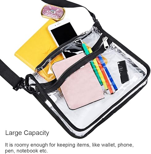 Miniatura 9 de Edraco Bolsa transparente aprobada para estadios, bolsa transparente con bolso cruzado transparente, para estadio, trabajo o concierto, Claro, Bolsa