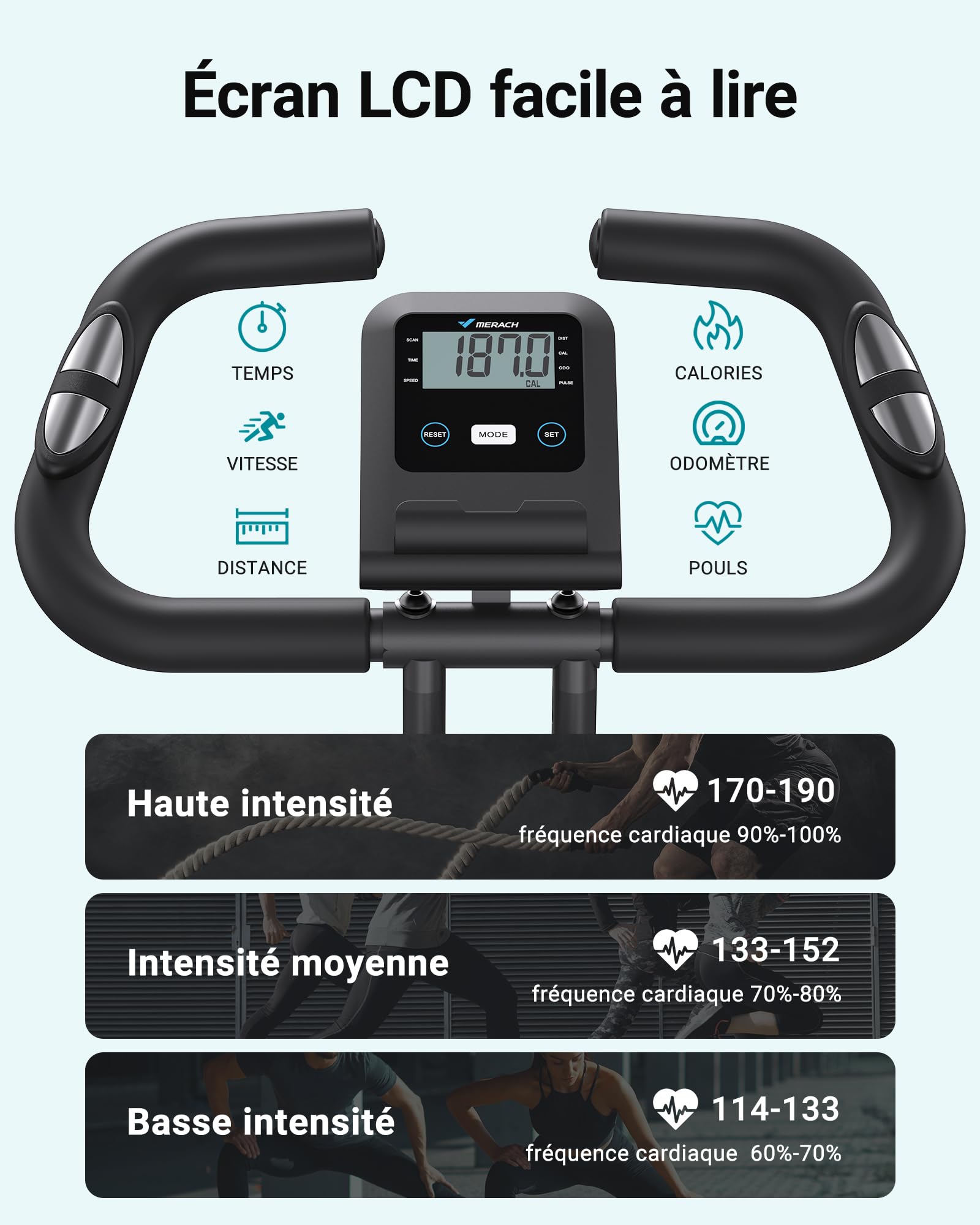 MERACH Velo D Appartement Silencieux avec App Entraînement, 4 en 1 Vélo D’Appartement Pliable avec Résistance Magnétique 16 Niveaux, Écran LCD, Mesure du Pouls, Bande de Résistance, Selle Confortable