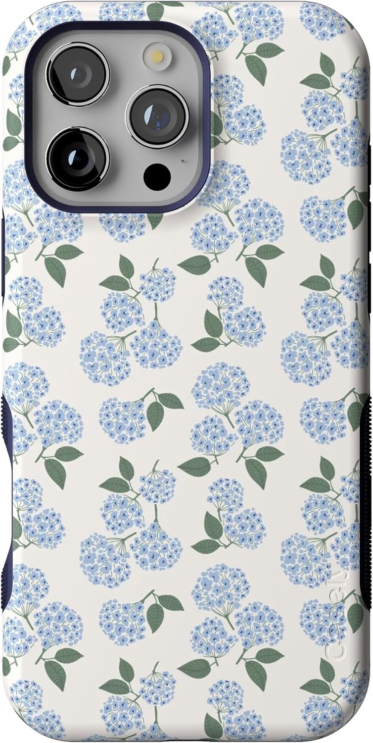Casely iPhone 16 Pro Max Case | Nantucket Cottage | Blue Hydrangea | Bold Protective Design | Compatible with MagSafe