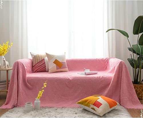 Mesnt Funda para sofá, color rosa, poliéster, con textura de rombos, para sala de estar, perros, mascotas, 71 pulgadas de ancho x 134 pulgadas de