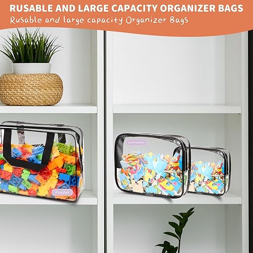 Miniatura 5 de 18 paquetes de bolsas de almacenamiento de juguetes con etiquetas, bolsas de almacenamiento de rompecabezas de PVC transparente, bolsas Negro