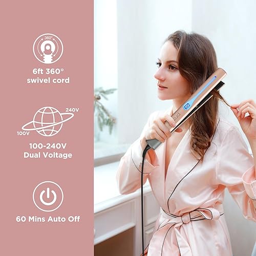 Miniatura 5 de Plancha plana para alisar el cabello, plancha de pelo de 1.25 pulgadas y rizador 2 en 1, plancha de pelo Prizm con temperatura de ajuste de 330 F a