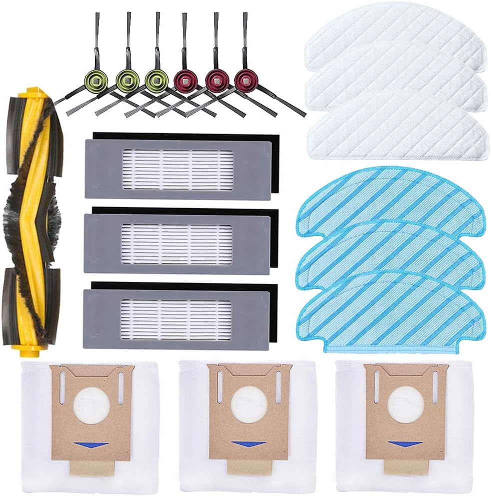 Accessories Kit for ECOVACS DEEBOT OZMO T8 AIVI T8MAX, 1 Main Brush, 6 Side Brush, 3 Filter, 6 Mop Cloth, 3 Dust Bag