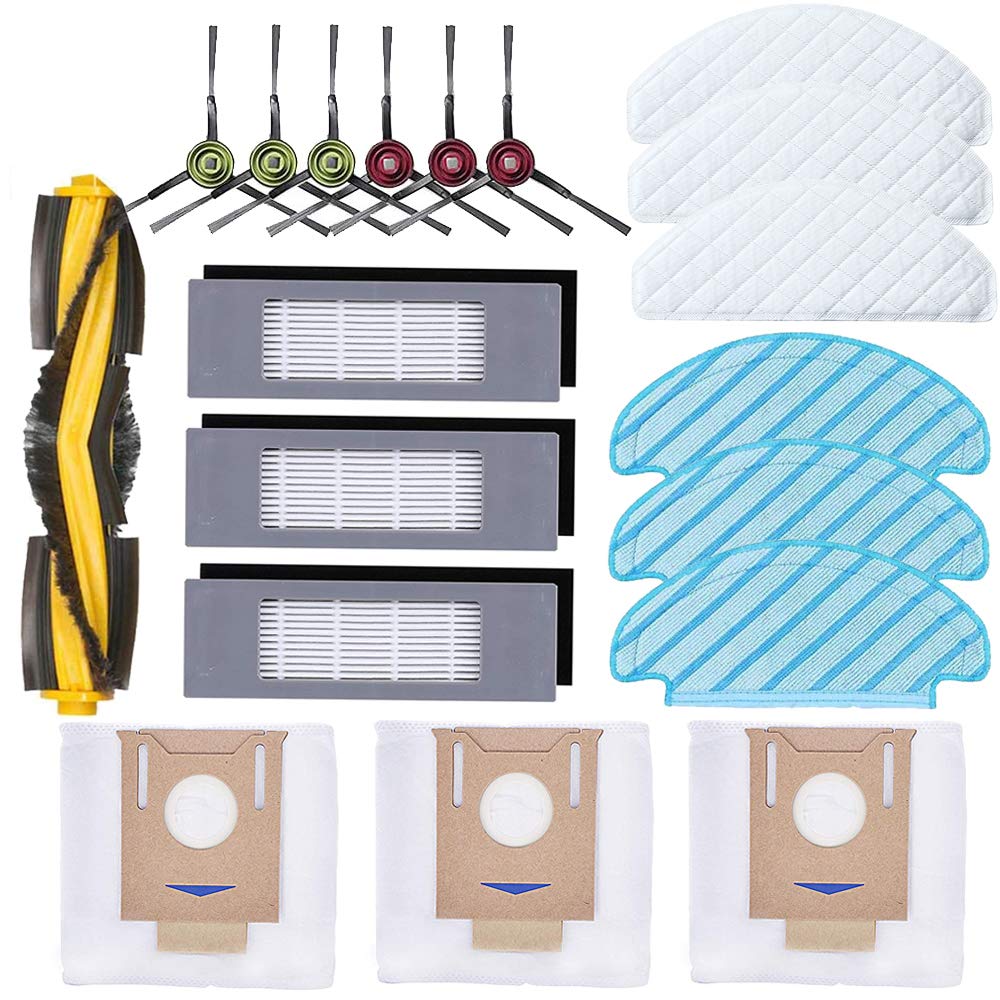 Chuancheng Accessories Kit for ECOVACS DEEBOT OZMO T8 AIVI T8MAX, 1 Main Brush, 6 Side Brush, 3 Filter, 6 Mop Cloth, 3 Dust Bag