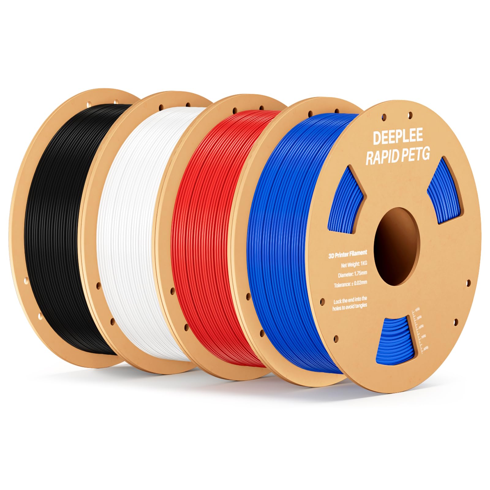Filamento PETG Rapido DEEPLEE 1.75mm Nero/Bianco/Rosso/Blu 4KG, Alta Resistenza agli Urti, Stampa Fino a 636 mm/s, Compatibile con la Maggior parte delle Stampanti FDM