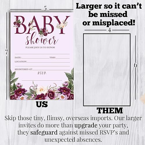 Miniatura 8 de AmandaCreation - Invitaciones florales para baby shower, 20 tarjetas de relleno de 5 x 7 pulgadas con veinte sobres blancos