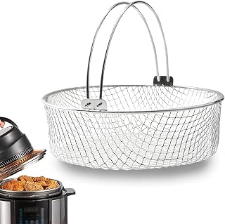 SDYGDB 21CM Air Fryer Mesh Basket 304 Stainless Steel Steamer Basket for Air Fryer Metal Air Fry Crisper Basket with Handle Air Fryer Accessory for Home Kitchen(21cm)