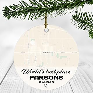 World's Best Place Parsons Kansas Ornament New Home with Map City Parsons KS - Housewarming Gift for Friend, World's Best Parsons Ornament 3 Inch Plastic Circle