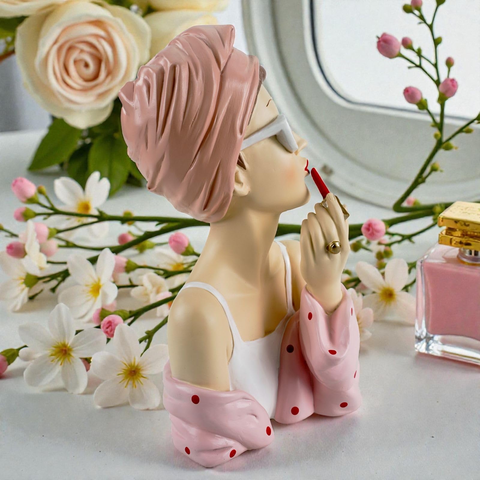 formano Deko Büste Dame modern Dekofigur Frauenbüste Polyresin Handbemalt 27 cm Stilvolle Wohnaccessoires in Rosa-Weiß Elegante Tisch- & Regaldekoration