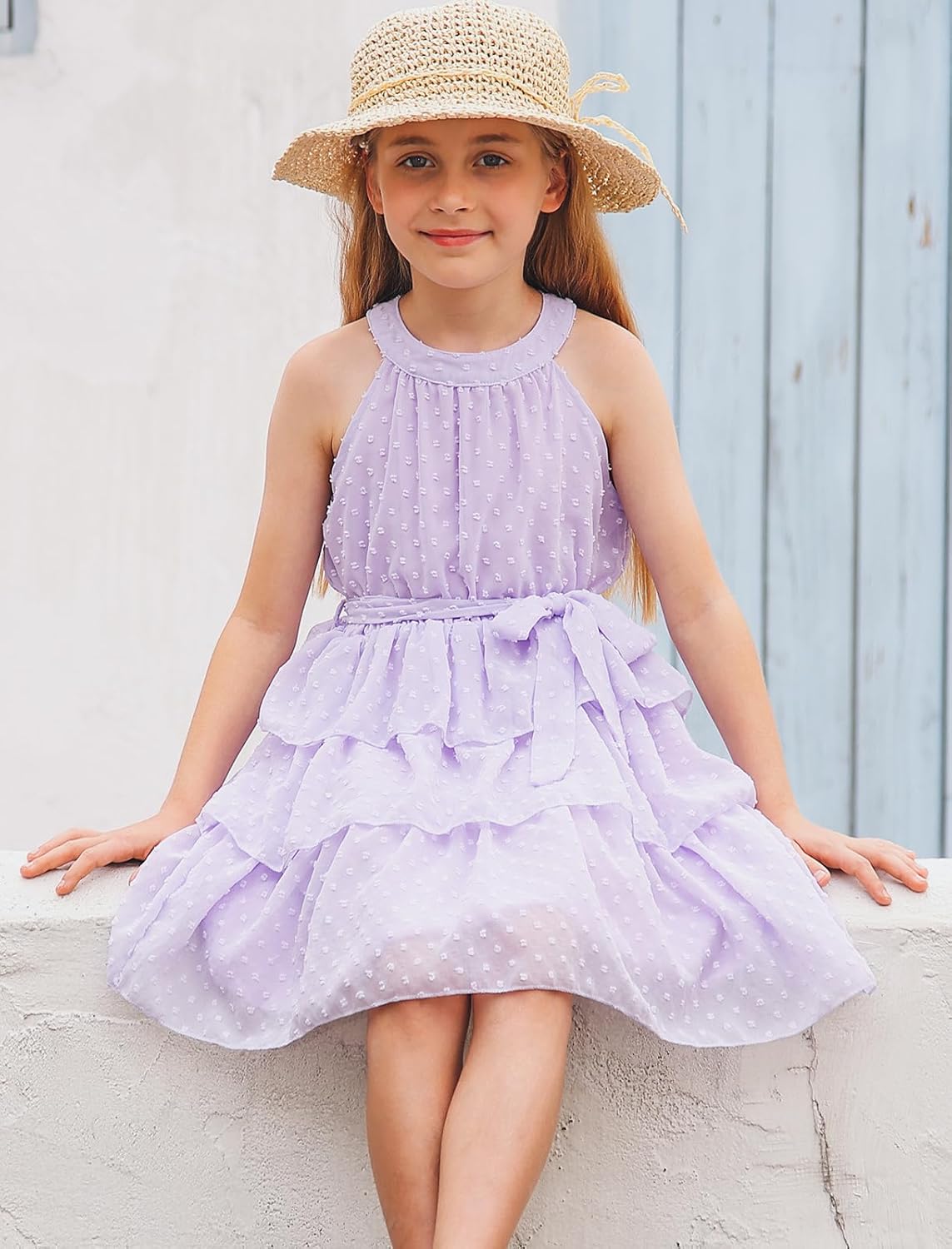 Move Dance Girls Halter Neck Dress Summer Flared A-Line Swiss Dot Chiffon Sundress 6-13 Years Old - Image 3