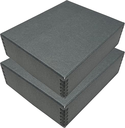 Vista 110 de Lineco, Caja de almacenamiento de archivos de museo de color tostado de 9 x 12 pulgadas, diseño frontal caído. Sin ácidos con borde de metal.