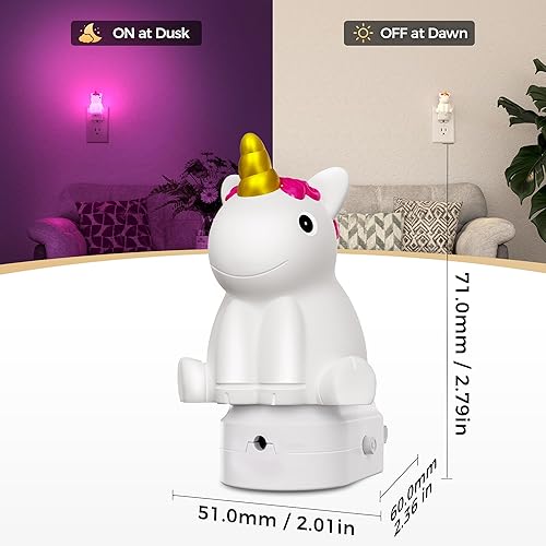Miniatura 4 de DORESshop Luz nocturna LED, linda, unicornio 3D, enchufable a la pared, sensor de atardecer a amanecer, RGB + blanco suave de 3000 K, regalo,