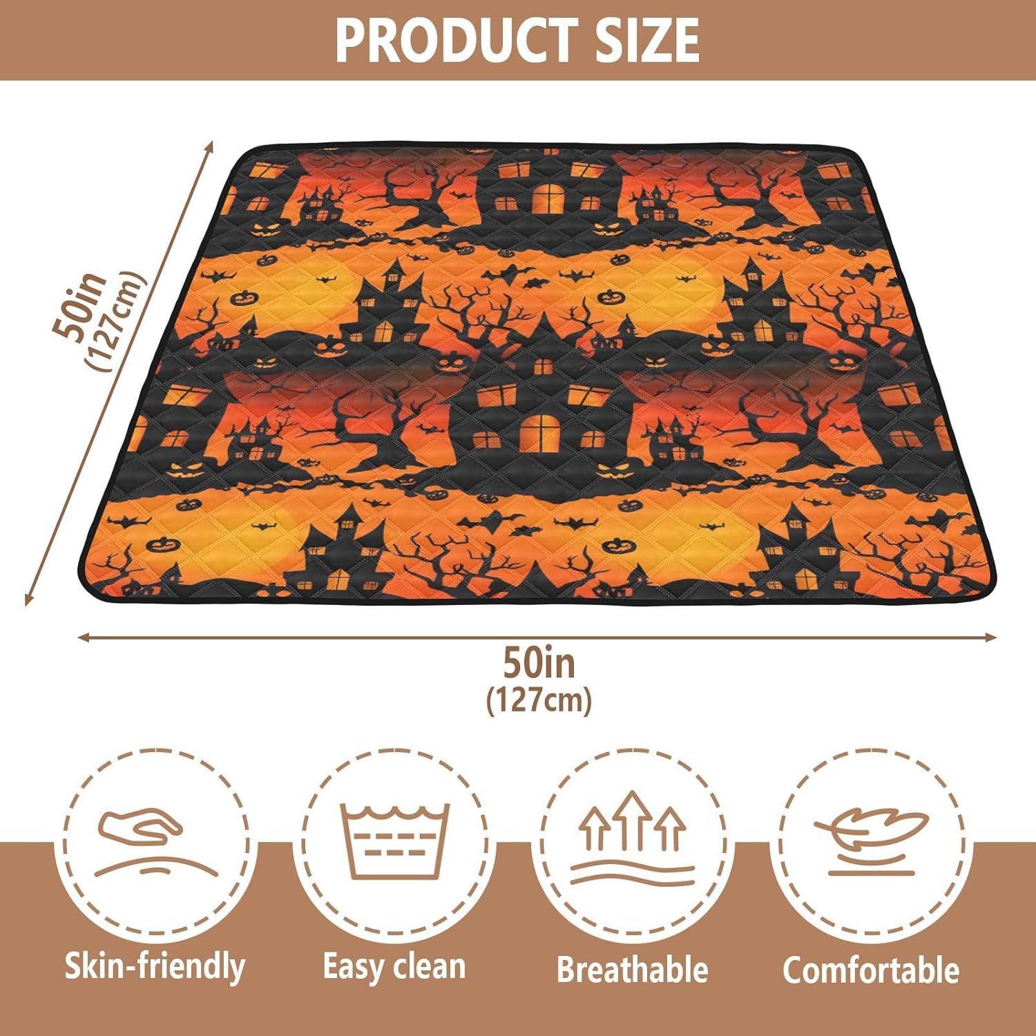 Graffiti Halloween Castle Baby Play Mat, 50“ X 50” Washable Folding Crawling Mat, Baby Floor Mat, Soft, Non-Slip