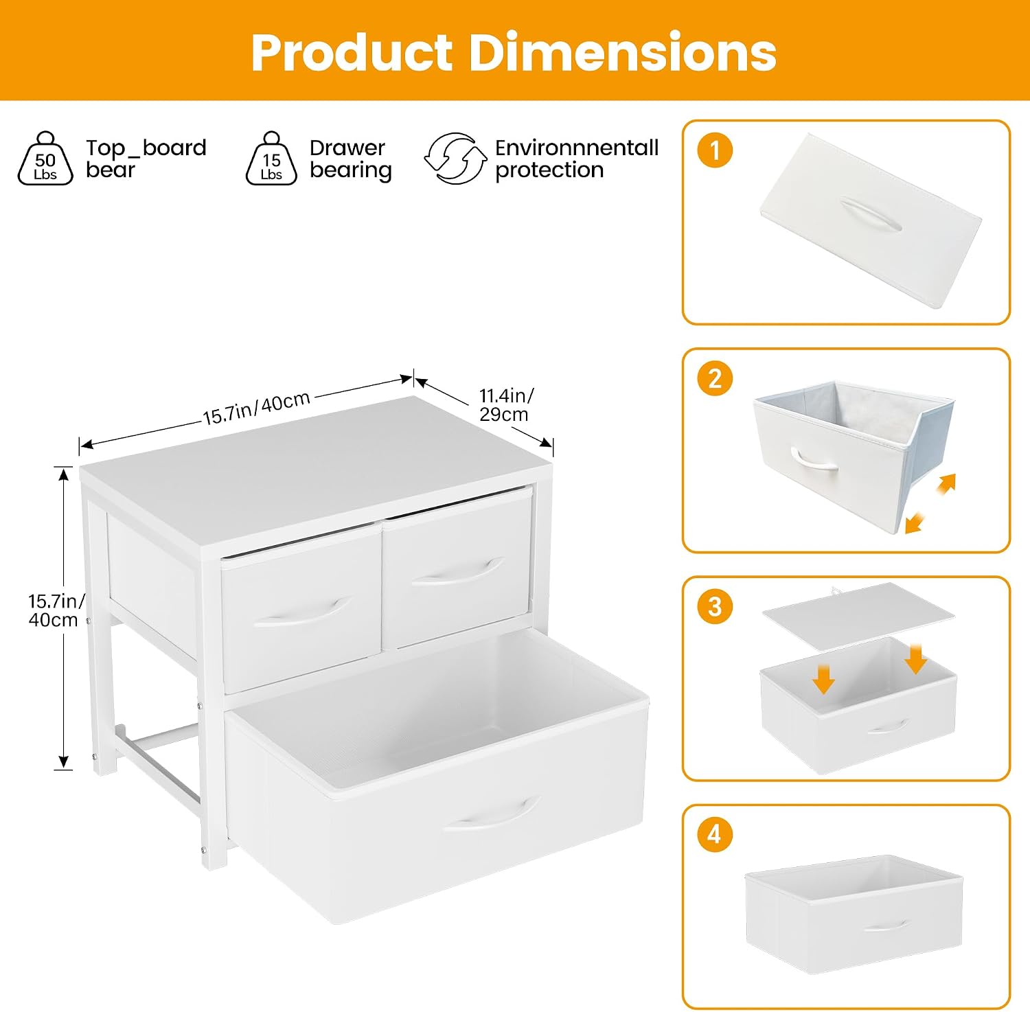 Homeiju Stackable 3-Drawer Fabric Dresser with Waterproof Wood Top – Closet Organizer & Storage Drawers for Bedroom, Modern Metal Frame Design (2 Tier-2 Pack) image 2