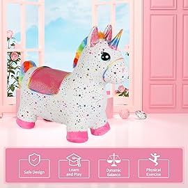 INPANY Unicorn Bouncy Horse Toys, Toddlers Girl Bouncing Animals, Inflatable Ultra Thick Plush Horse Hopper, Baby Ride-on Rubber Bouncer, Outdoor Indoor Cute Birthday Gift for 2 3 4 Year Old Girl Kid