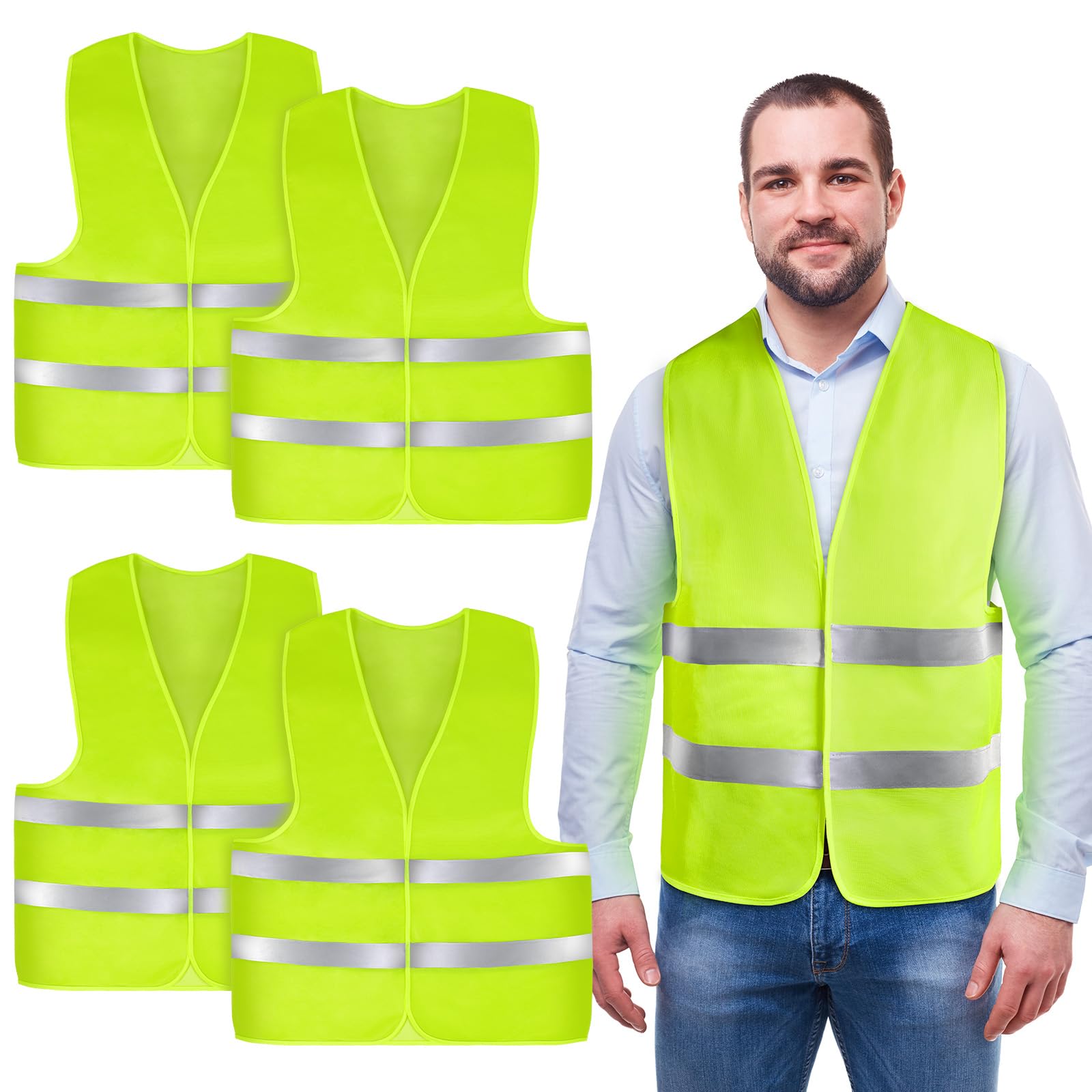 AYBUY 4 Pack Hi Vis Vests,High Visibility Vest,Safety Reflective Jacket Adjustable High-Visibility Gilet for Adult Men Women,Fit Traffic Work,Running,Surveyor and Security Guard,Fluorescent Yellow — image 1