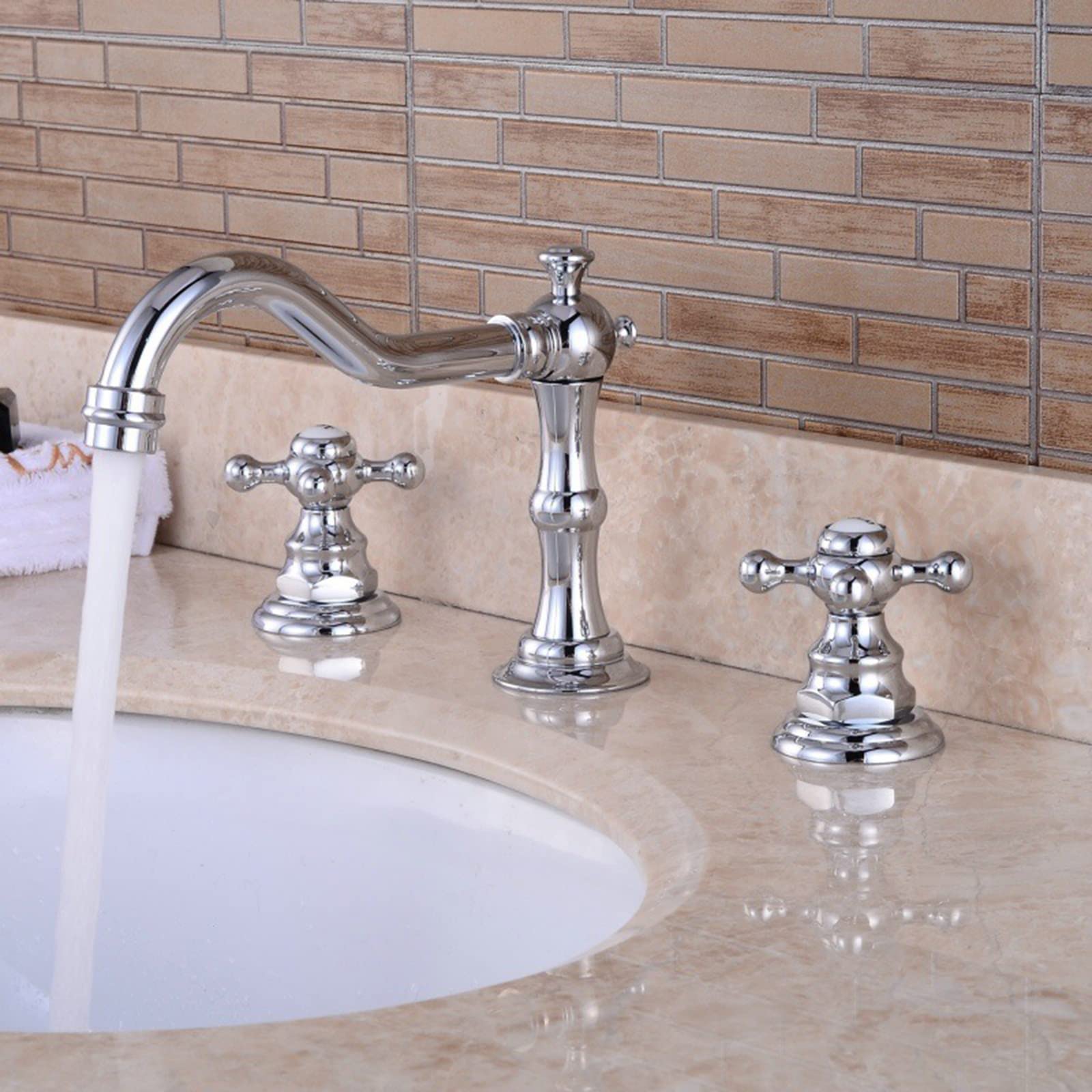 Robinet de lavabo traditionnel chromé à 3 trous EuropUPC avec double levier