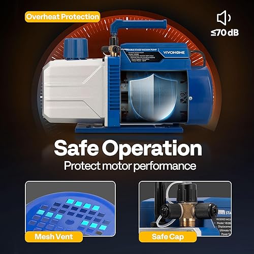Miniatura 3 de VIVOHOME Bomba de vacío HVAC de 2 etapas de 1.5 HP 14.4 CFM para sistemas R134a R12 R22 R502 R410a, bomba de vacío automática de CA para