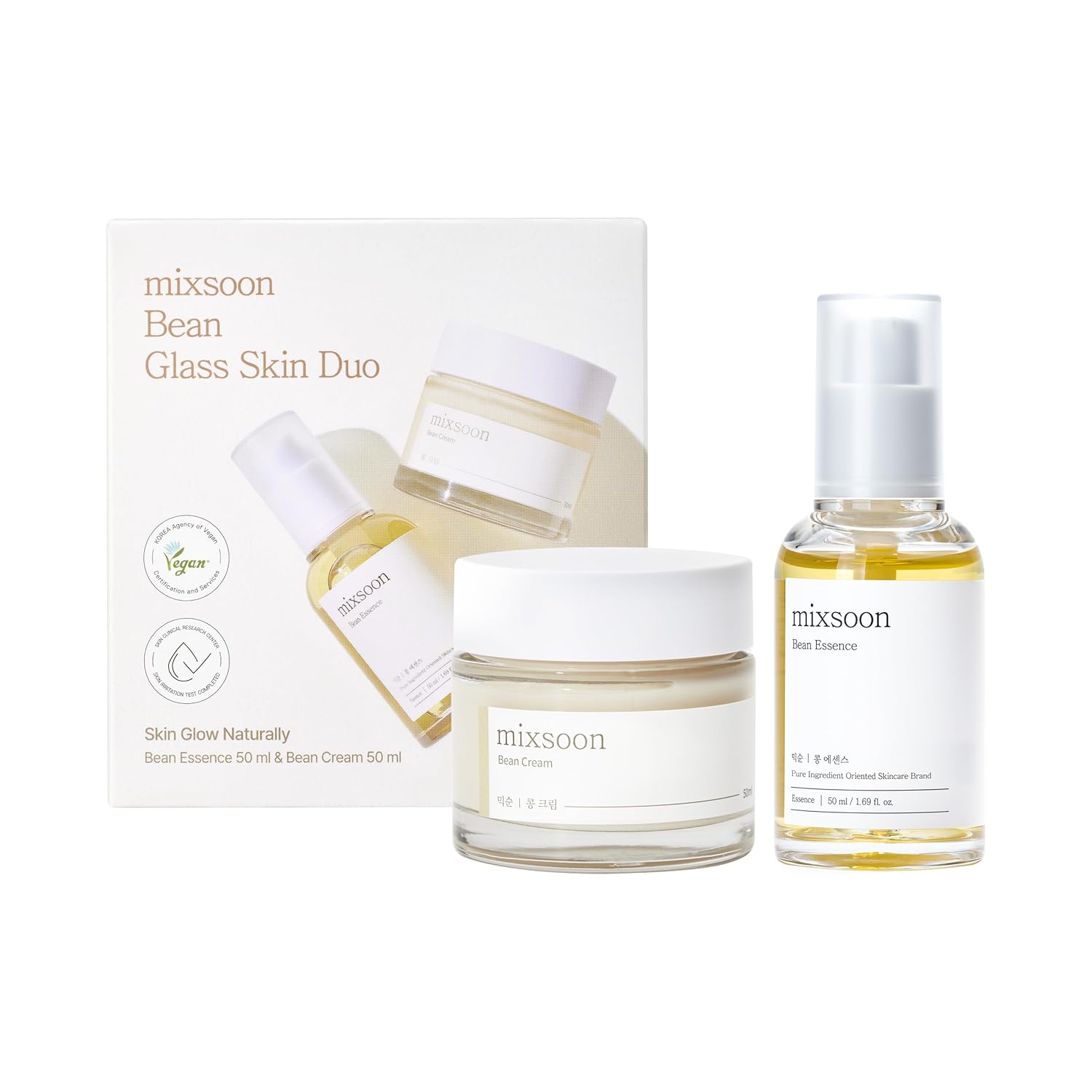 ((Exp/04/17/2028))mixsoon Bean Glass Skin Duo Bean Essence 50ml + Bean Cream 50ml 3.38 Fl. Oz / 100ml Glass Skin Care