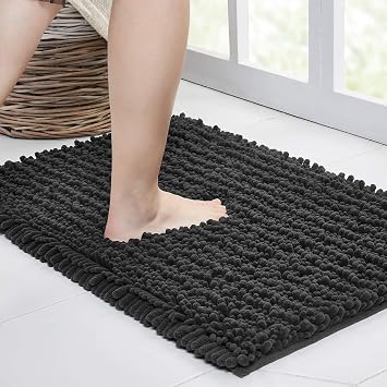 Walensee Bathroom Rug Non Slip Bath Mat 32x20 Inch Dark Grey Water Absorbent Super Soft Shaggy Chenille Machine Washable Dry Extra Thick Perfect Absorbant Best Large Plush Carpet for Shower Floor