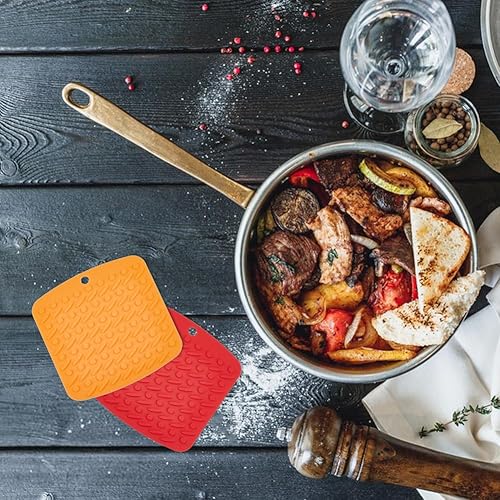 Miniatura 7 de DICOSMETIC 6 unidades de salvamanteles de silicona para platos calientes, 6 colores, cuadrados, antideslizantes, resistentes al calor, almohadillas