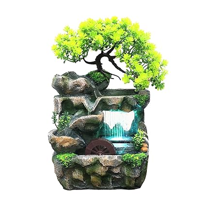SECRET DESIRE Resin Tabletop Water Fountain with Light 110V Mini Waterfall for Living Room