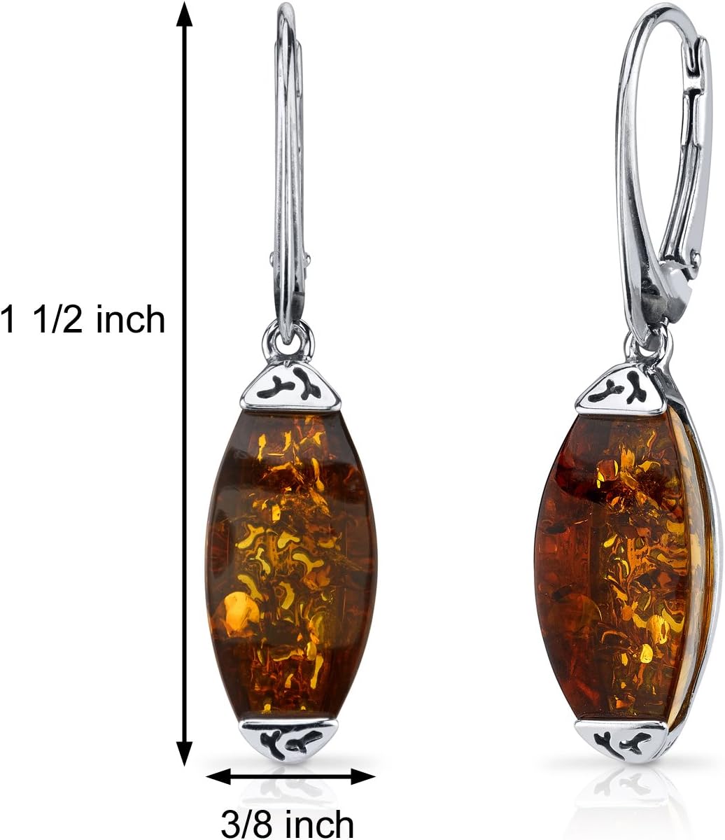 PEORA Genuine Baltic Amber Designer Gallery Pendant Necklace, Earrings and Bracelet in Sterling Silver, Rich Cognac Color, 100% Natural from Baltic Region, Real Baltic Amber Jewelry for Adults