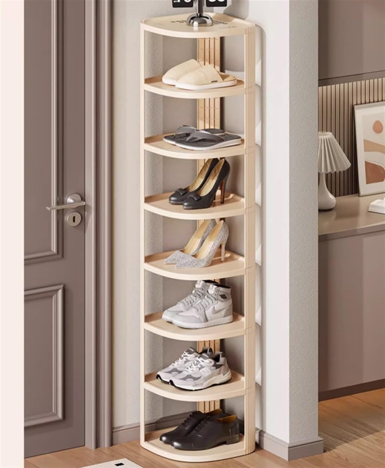 Scaffale angolare in plastica a 6 ripiani, per soggiorno, bagno, cucina, multiuso, per scarpe, libri, piante, salvaspazio, per camera da letto e ufficio.
