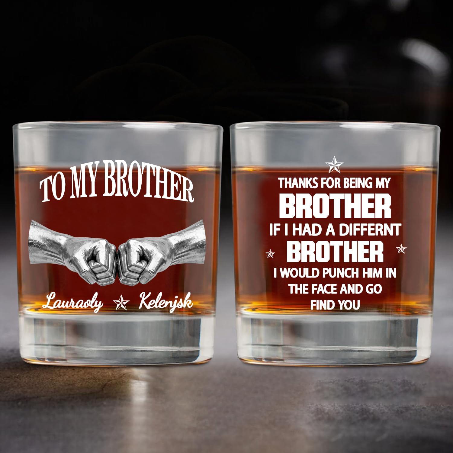 Personalized Brother Whiskey Glass Cup, Thanks For Being My Brother Drinking Glasses, Custom Name Fist Bump Whiskey Glasses for Brothers Friends Men Him, Funny Father's Day Birthday Gifts,17
