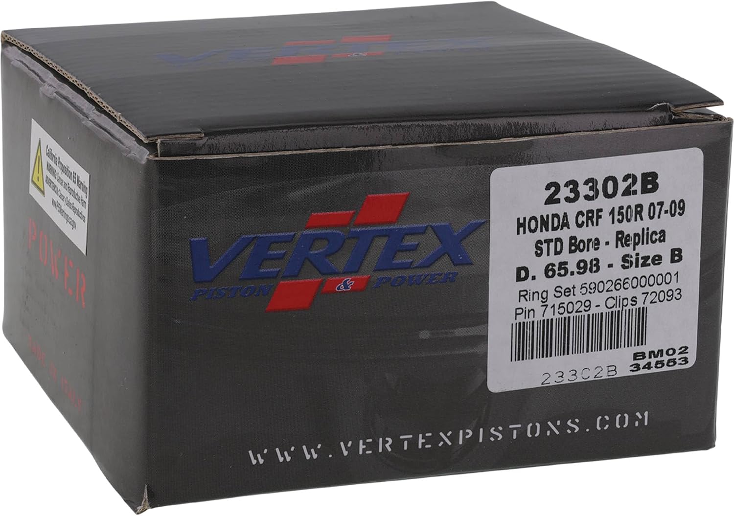 Vertex Replica Forged Piston Kit 23302B Compatible With/Replacement For Honda CRF 150 R 2007-2009, CRF 150 RB Big Wheel 2007-2009 13101-KSE-670