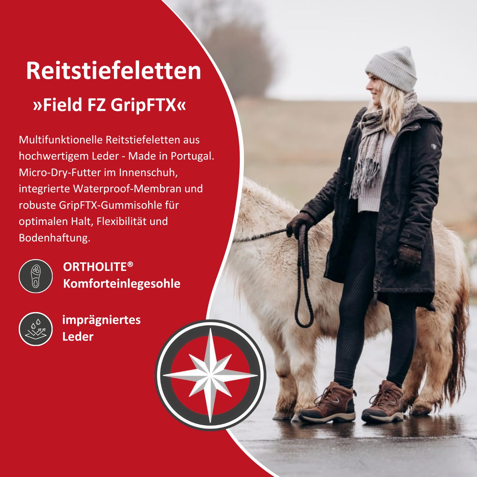 SUEDWIND FOOTWEAR Reitstiefeletten Field FZ GripFTX – Unisex Leder-Stiefeletten – Stall & Gelände Allwetterstiefeletten – Front-Zipper, Micro-Dry-Futter, GripFTX-Sohle – chocolate – 36-46