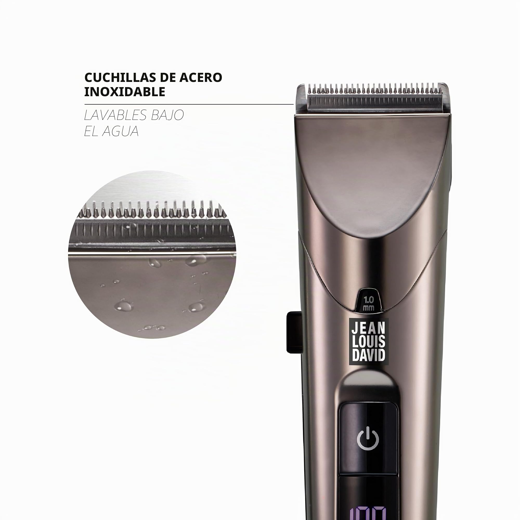 Jean Louis David - Cortapelos Infinite Styler 4 en 1 - Cuchillas Anchas 37 mm - Cabeza, Nariz, Orejas - Peine Ajustable 10 Alturas - Preciso para Barba, Bigote y Cabello - Uso Inalámbrico