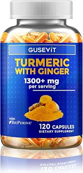 Turmeric + Ginger Extract + BioPerine for Best Absorption Black Pepper Extract, 1,300+ mg per Serving, Turmeric 95% Curcuminoids, 120 Capsules, 60 Days Supply, GMP Facility