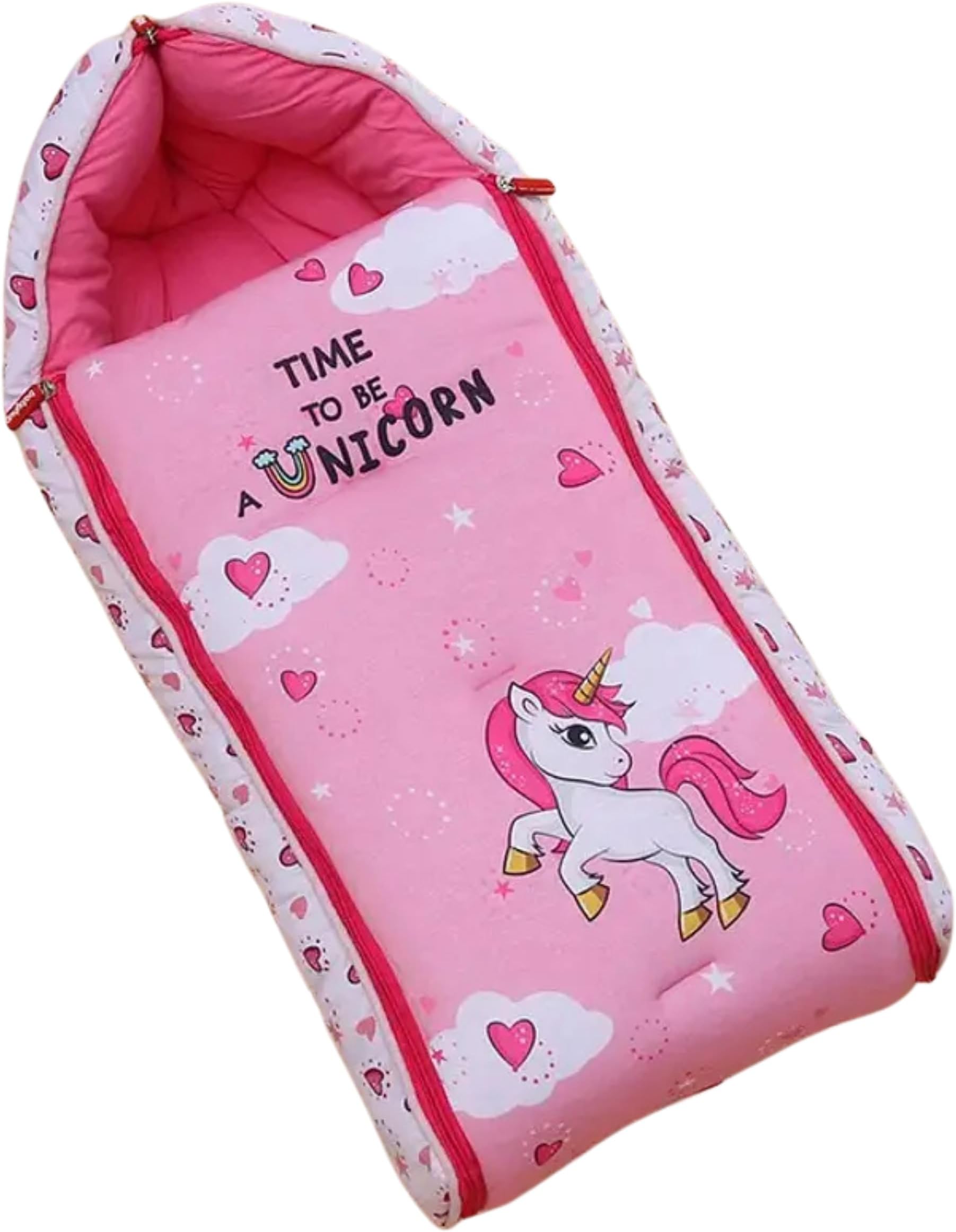 Baby Sleeping Bag with Hood, Soft Cotton Baby Bed Cum Carry Nest for Newborns, Zip Closure Portable Infant Sleeping Bed for 0–6 Months, Warm Cozy Sleep Sack (Unicorn)