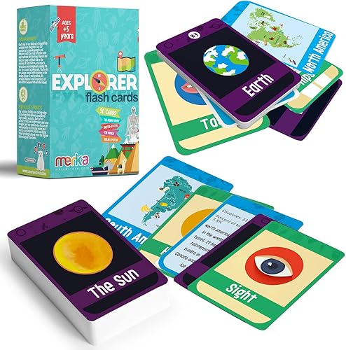 merka Juego de tarjetas flash explorador Sistema solar de Estados Unidos World World Human Body Flashcards para niños y niños pequeños de 2 a 10