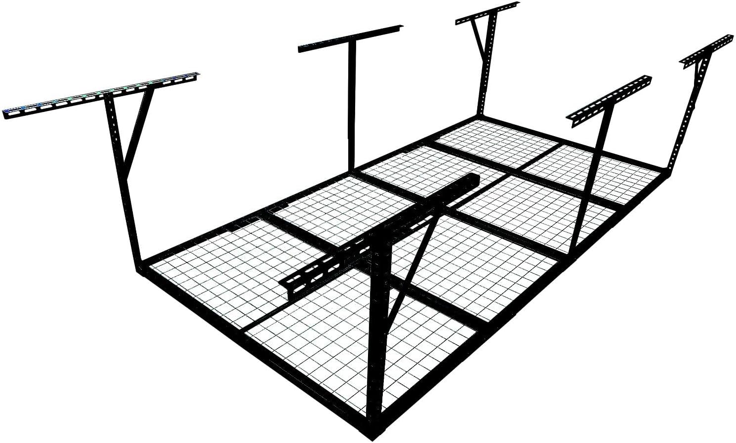 Overhead Garage Storage Rack 3x8FT, Heavy Duty Ceiling Mounted Organizer, Adjustable Height 22-40 Inch, 600 Lbs Capacity Metal Shelf for Home Organization, White