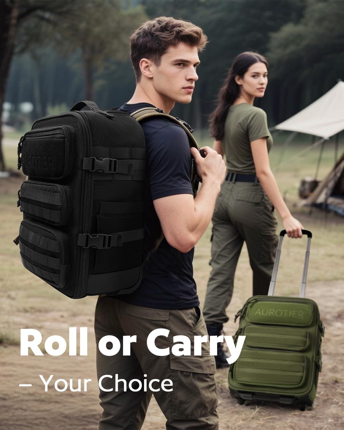Rolling Tactical Laptop Backpack, Underseat Travel Backpack with Wheels, 16 Inch Wheeled Military Computer Backpack for Men and Women, Roller Overnight Molle Outdoor Hiking College Carry on Luggage - Image 4