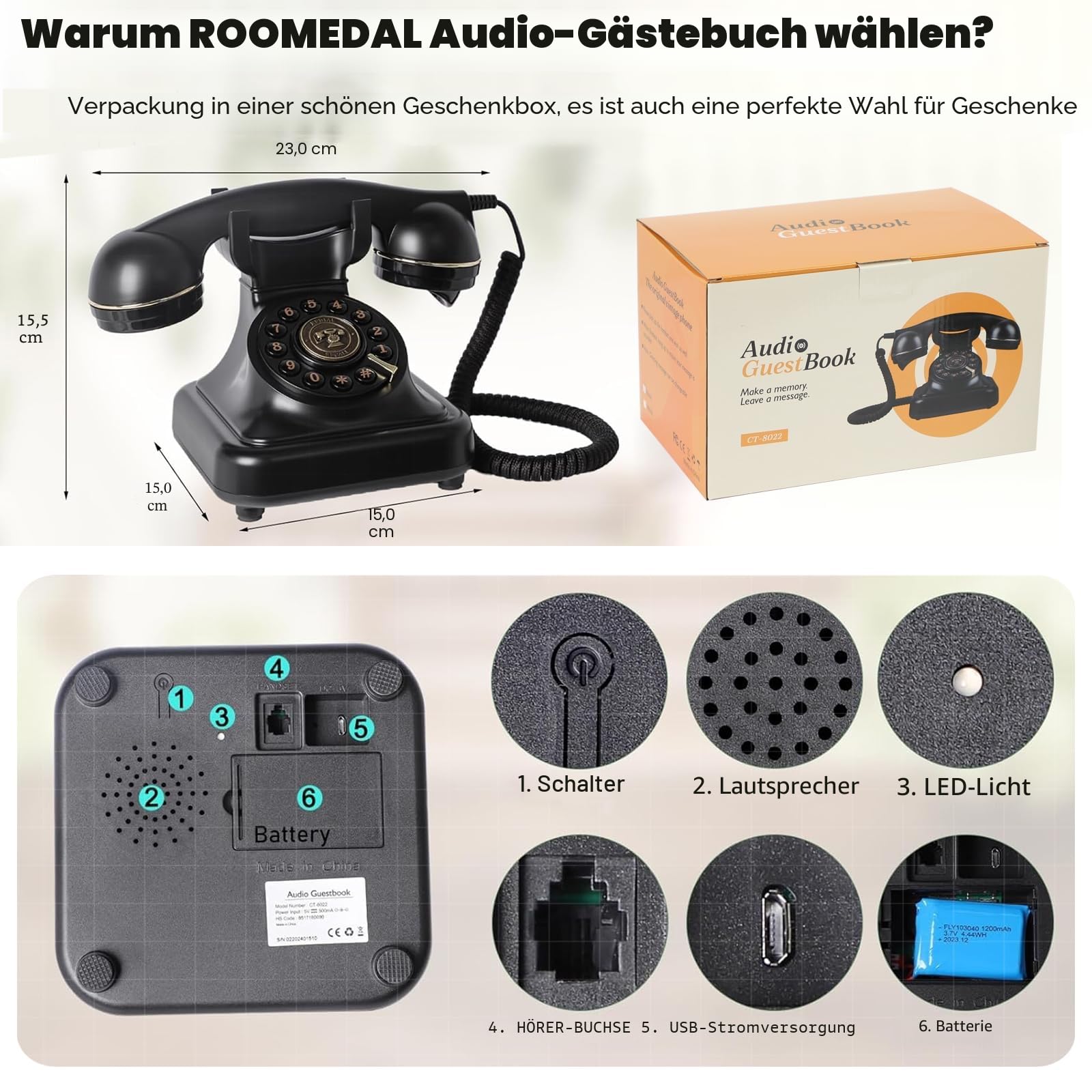 Audio-Gästebuch, Hochzeitstelefon, Gästebuch, Retro-Telefon, Audio-Gästebuch – eine persönliche und Bequeme Möglichkeit, Ihre besonderen Anlässe zu bewahren, für Partys, Hochzeiten, Geburtstage