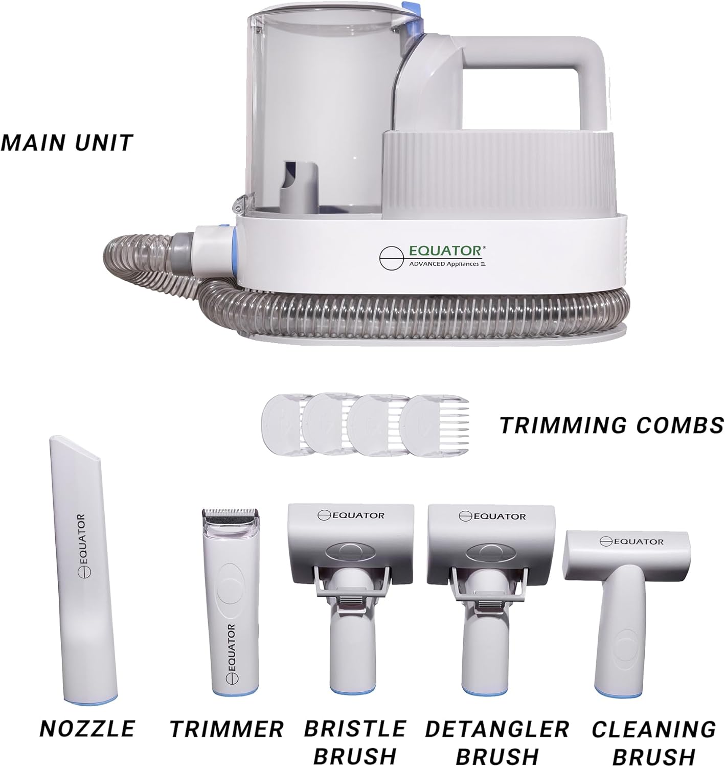Equator EPG 2500 5-in-1 Pet Grooming Vacuum Kit, 10,000PA Suction | 2.5L Canister, Low-Noise 60dB, Trimmer, Brush & Shedding Tool for Dogs and Cats